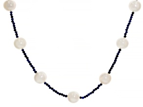 Cultured Freshwater Pearl & Lapis Lazuli 18k Yellow Gold Over Sterling Silver Necklace