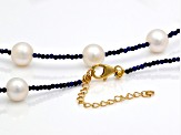 Cultured Freshwater Pearl & Lapis Lazuli 18k Yellow Gold Over Sterling Silver Necklace