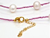 Cultured Freshwater Pearl & Pink Topaz 18k Yellow Gold Over Sterling Silver Necklace