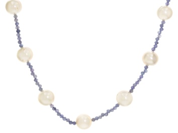 Picture of Cultured Freshwater Pearl & Tanzanite 18k Yellow Gold Over Sterling Silver Necklace