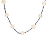 Cultured Freshwater Pearl & Tanzanite 18k Yellow Gold Over Sterling Silver Necklace