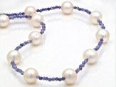 Cultured Freshwater Pearl & Tanzanite 18k Yellow Gold Over Sterling Silver Necklace