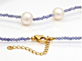 Cultured Freshwater Pearl & Tanzanite 18k Yellow Gold Over Sterling Silver Necklace