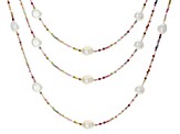 White Cultured Freshwater Pearl & Multi-Tourmaline Rhodium Over Sterling Silver Necklace Set