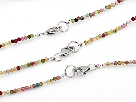 White Cultured Freshwater Pearl & Multi-Tourmaline Rhodium Over Sterling Silver Necklace Set