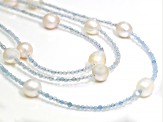 Cultured Freshwater Pearl & Aquamarine Rhodium Over Sterling Silver Necklace Set