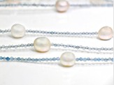 Cultured Freshwater Pearl & Aquamarine Rhodium Over Sterling Silver Necklace Set