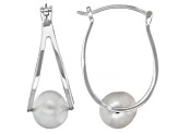 Platinum Cultured Freshwater Pearl Rhodium Over Sterling Silver Double Hoop Earrings