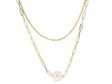 White Cultured Freshwater Pearl 18k Yellow Gold Over Sterling Silver Double Row Necklace