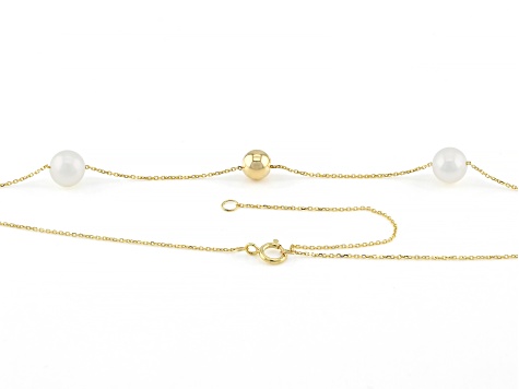 White Cultured Freshwater Pearl 14k Yellow Gold Station Necklace