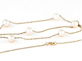 White Cultured Freshwater Pearl 10k Yellow Gold 18 Inch Station Necklace