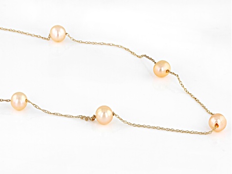 Pink Cultured Freshwater Pearl 10k Yellow Gold 18 Inch Station Necklace -  SPL333