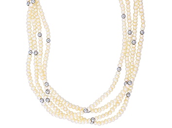 Picture of White Cultured Freshwater Pearl And Hematine Rhodium Over Sterling Silver Multi Row Necklace
