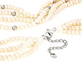 White Cultured Freshwater Pearl And Hematine Rhodium Over Sterling Silver Multi Row Necklace