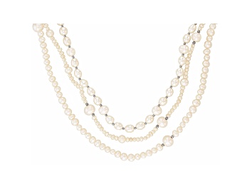 Picture of White Cultured Freshwater Pearl Rhodium Over Sterling Silver Triple Row 20 Inch Necklace