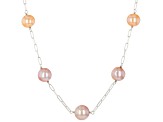 Multi-Color Cultured Freshwater Pearl Rhodium Over Sterling Silver Station Necklace