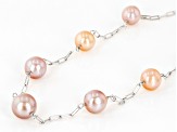 Multi-Color Cultured Freshwater Pearl Rhodium Over Sterling Silver Station Necklace