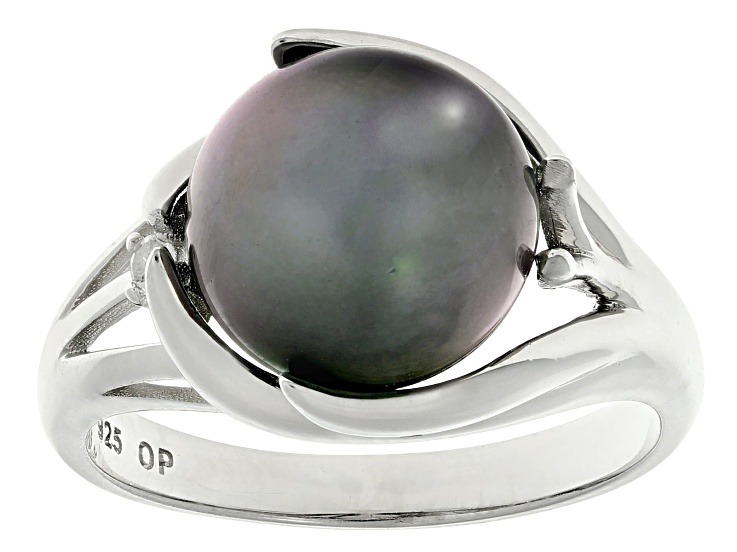Cultured Tahitian Pearl With White Topaz Rhodium Over