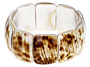 White South Sea Mother Of Pearl And Tiger Cowrie Stretch Bracelet