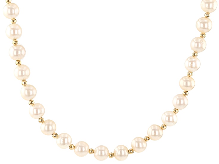 White Cultured Freshwater Pearl 14k Yellow Gold 18 Inch Necklace