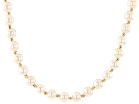 White Cultured Freshwater Pearl 14k Yellow Gold 18 Inch Necklace