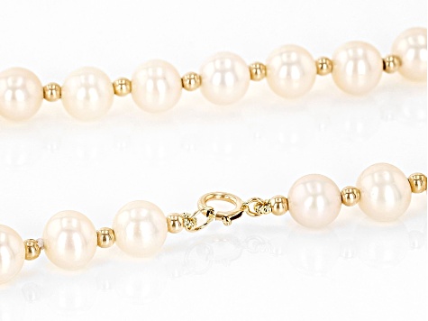 White Cultured Freshwater Pearl 14k Yellow Gold 18 Inch Necklace