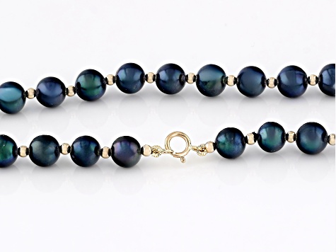 Black Cultured Freshwater Pearl 14k Yellow Gold 18 Inch Necklace
