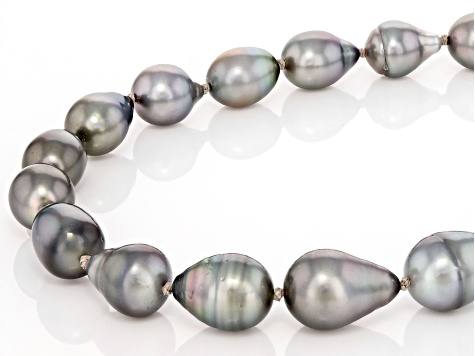 Cultured Tahitian Pearl Rhodium Over Sterling Silver 18 Inch Strand Necklace