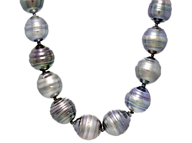 Cultured Tahitian Pearl Rhodium Over Sterling Silver 18 Inch Strand Necklace