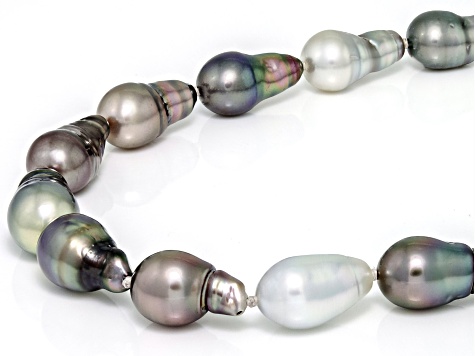 Multi-Color Cultured Tahitian Pearl Rhodium Over Sterling Silver 22 Inch Necklace