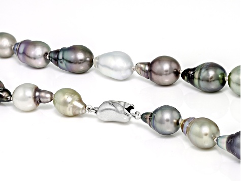 Multi-Color Cultured Tahitian Pearl Rhodium Over Sterling Silver 22 Inch Necklace