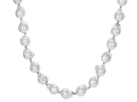 Platinum Cultured Japanese Akoya Pearl Rhodium Over Serling Silver 18 Inch Strand Necklace