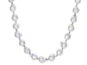 Platinum Cultured Japanese Akoya Pearl Rhodium Over Serling Silver 18 Inch Strand Necklace