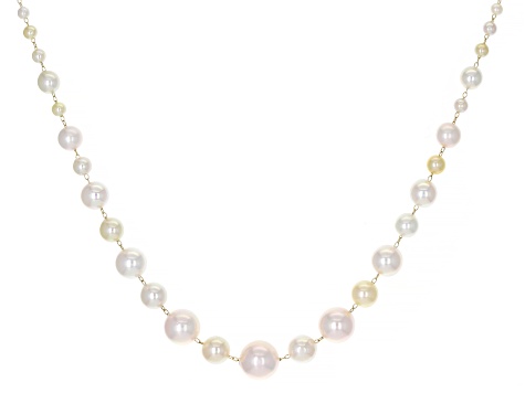 Multi-Color & White Cultured Japanese Akoya Pearl 14k Yellow Gold Strand Necklace