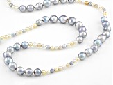 Platinum & Multi-Color Cultured Japanese Akoya Pearl Rhodium Over Sterling Silver 34 Inch Necklace