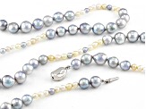 Platinum & Multi-Color Cultured Japanese Akoya Pearl Rhodium Over Sterling Silver 34 Inch Necklace