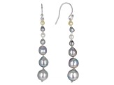 Multi-Color Cultured Akoya Pearl Rhodium Over Sterling Silver Graduated Earrings