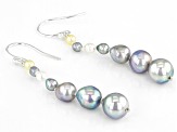 Multi-Color Cultured Akoya Pearl Rhodium Over Sterling Silver Graduated Earrings