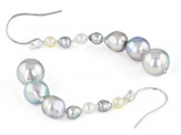 Multi-Color Cultured Akoya Pearl Rhodium Over Sterling Silver Graduated Earrings