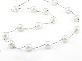 White Cultured Japanese Akoya Pearl Rhodium Over Sterling Silver Necklace