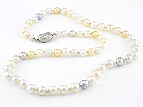 Multi-Color Cultured Japanese Akoya Pearl Rhodium Over Sterling Silver ...