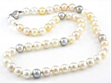 Multi-Color Cultured Japanese Akoya Pearl Rhodium Over Sterling Silver 18 Inch Necklace