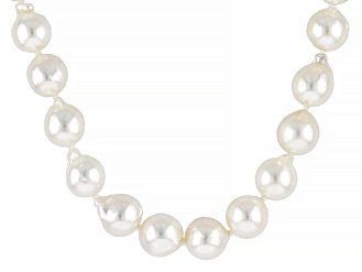 White Cultured Japanese Akoya Pearl Rhodium Over Sterling Silver 18 Inch Necklace