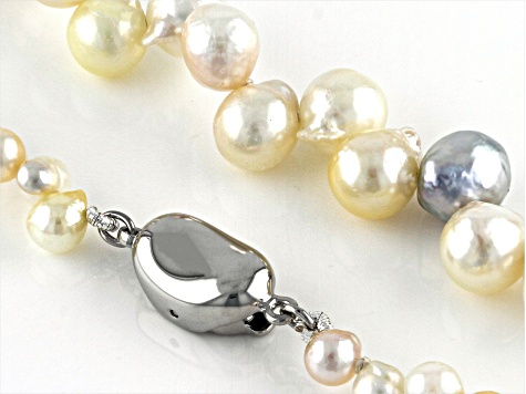 Multi-Color Cultured Japanese Akoya Pearl Rhodium Over Sterling Silver 18 Inch Necklace