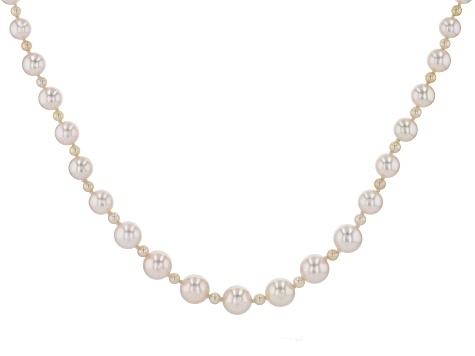 White & Multi-Color Cultured Japanese Akoya Pearl 14k Yellow Gold Necklace.