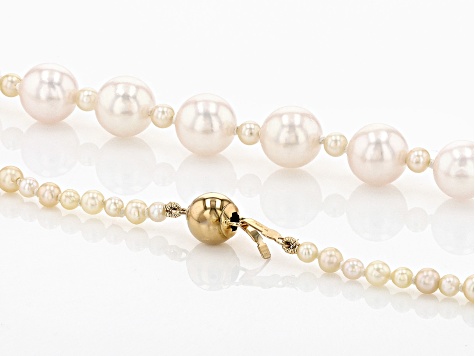 White & Multi-Color Cultured Japanese Akoya Pearl 14k Yellow Gold Necklace.