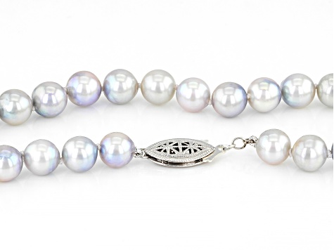 Platinum Cultured Japanese Akoya Pearl Rhodium Over Sterling Silver 18 Inch Necklace