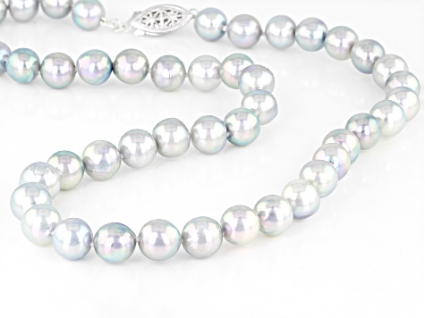 Multi Platinum Cultured Japanese Akoya Pearl Rhodium Over Sterling Silver 18 Inch Necklace