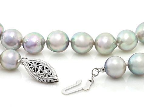 Multi Platinum Cultured Japanese Akoya Pearl Rhodium Over Sterling Silver 18 Inch Necklace