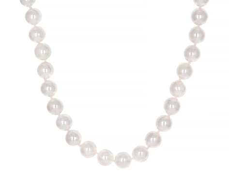 White Cultured Japanese Akoya Pearl Rhodium Over Sterling Silver 18 Inch Necklace